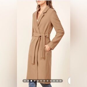 Reformation Barton Belted Wrap Wool Trench Coat - Camel/Tan - Size S